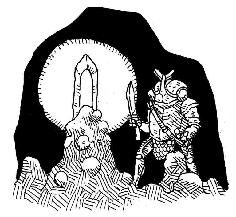 Adventurer finding a crystal